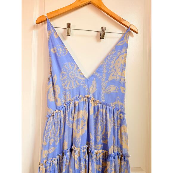 Free People Julianna Maxi Dress CHIFFON $168 XS Blue Boho Floral Sheer Lagenlook - Picture 4 of 5